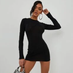 EGO Long Sleeve Seam Detail Mini Bodycon Dress In Black 8 EGO Long Sleeve Seam Detail Mini Bodycon Dress In Black -Sperrryego Store 01 11 22 july18870 sq