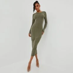 EGO Long Sleeve Seam Detail Midaxi Bodycon Dress In Khaki Soft Knit 9 EGO Long Sleeve Seam Detail Midaxi Bodycon Dress In Khaki Soft Knit -Sperrryego Store 01 11 22 july18892 sq