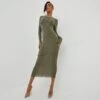 EGO Long Sleeve Seam Detail Midaxi Bodycon Dress In Khaki Soft Knit -Sperrryego Store 01 11 22 july18895 sq