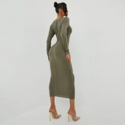 EGO Long Sleeve Seam Detail Midaxi Bodycon Dress In Khaki Soft Knit 8 EGO Long Sleeve Seam Detail Midaxi Bodycon Dress In Khaki Soft Knit -Sperrryego Store 01 11 22 july18905 sq