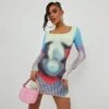 EGO Long Sleeve Scoop Neck Body Heat Printed Mini Bodycon Dress In Multi Print 1 EGO Long Sleeve Scoop Neck Body Heat Printed Mini Bodycon Dress In Multi Print -Sperrryego Store 01 11 22 july19889