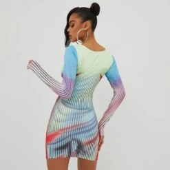 EGO Long Sleeve Scoop Neck Body Heat Printed Mini Bodycon Dress In Multi Print -Sperrryego Store 01 11 22 july19905 sq