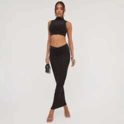 EGO Dipped Waist Ruched Detail Maxi Skirt In Black 8 EGO Dipped Waist Ruched Detail Maxi Skirt In Black -Sperrryego Store 02 05 23 jul91765 s