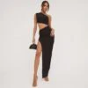 EGO One Shoulder Cut Out Ruched Side Detail Split Leg Maxi Dress In Black -Sperrryego Store 02 05 23 jul92273 s