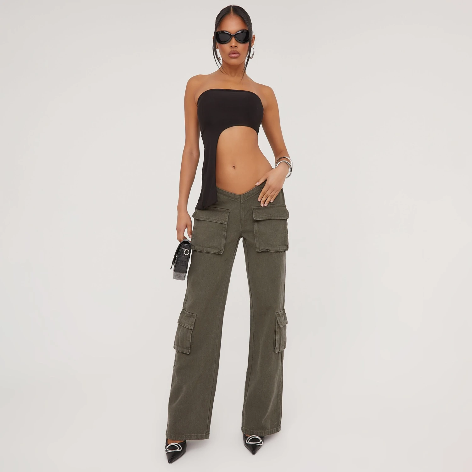 EGO Bandeau Dipped Asymmetric Hem Top In Black Slinky 6 EGO Bandeau Dipped Asymmetric Hem Top In Black Slinky - Image 4