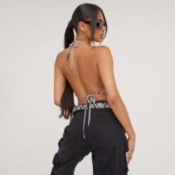 EGO Triangle Ruched Detail Cross Print Bralet In Black -Sperrryego Store 02 05 23 jul93011 s