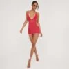 EGO Halterneck Tie Side Detail Plunge Mini Bodycon Dress In Red Crochet Knit -Sperrryego Store 02 05 23 jul93071 s