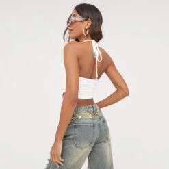 EGO Halterneck Suspender Detail Crop Top In Cream Slinky -Sperrryego Store 04 04 23 noara77964 sq