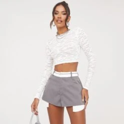 EGO Long Sleeve Distressed Detail Cropped T-Shirt In White