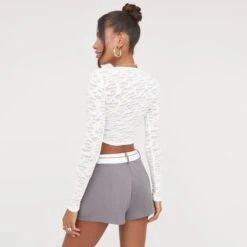 EGO Long Sleeve Distressed Detail Cropped T-Shirt In White -Sperrryego Store 04 04 23 noara78833 sq