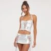 EGO Halterneck Ladder Detail Crop Top In Silver Metallic