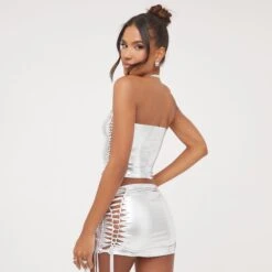 EGO Halterneck Ladder Detail Crop Top In Silver Metallic -Sperrryego Store 04 04 23 noara78927 sq