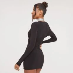 EGO Long Sleeve Ruched Bust Cut Out Tie Waist Detail Mini Bodycon Dress In Black Slinky 9 EGO Long Sleeve Ruched Bust Cut Out Tie Waist Detail Mini Bodycon Dress In Black Slinky -Sperrryego Store 04 04 23 noara79036 s