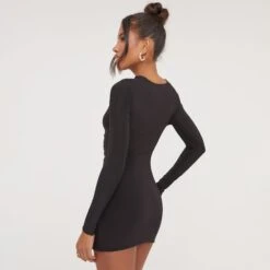 EGO Long Sleeve High Neck Ring Cut Out Detail Mini Bodycon Dress In Black Slinky -Sperrryego Store 04 04 23 noara79229 s
