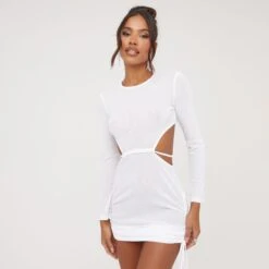 EGO Long Sleeve Cut Out Ruched Detail Mini Dress In White Knit 9 EGO Long Sleeve Cut Out Ruched Detail Mini Dress In White Knit -Sperrryego Store 04 04 23 noara79334 sq