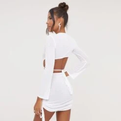EGO Long Sleeve Cut Out Ruched Detail Mini Dress In White Knit 8 EGO Long Sleeve Cut Out Ruched Detail Mini Dress In White Knit -Sperrryego Store 04 04 23 noara79343 sq
