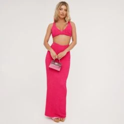 EGO High Waist Strap Detail Textured Maxi Skirt In Pink -Sperrryego Store 04 05 23 emhugh94716 sq