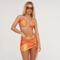 EGO Ruched Side Detail Beach Cover Up Mini Skirt In Orange Ombre Print -Sperrryego Store 04 05 23 emhugh94775 sq