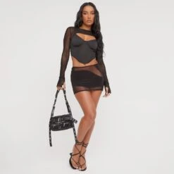 EGO Long Sleeve Double Layered Corset Top In Black Mesh -Sperrryego Store 05 01 23 ming40196 s2