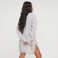 EGO Long Sleeve Distressed Detail Jumper Dress In Grey Knit 9 EGO Long Sleeve Distressed Detail Jumper Dress In Grey Knit -Sperrryego Store 05 01 23 ming41305 sq