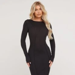 EGO Long Sleeve Seam Detail Midaxi Bodycon Dress In Black Soft Knit -Sperrryego Store 06 02 23 emily53553 s