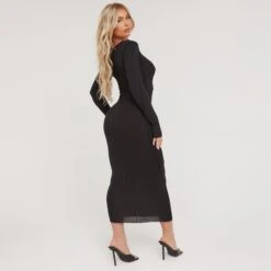 EGO Long Sleeve Seam Detail Midaxi Bodycon Dress In Black Soft Knit -Sperrryego Store 06 02 23 emily53566 s