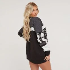 EGO Long Sleeve Motocross Detail Oversized Jumper Dress In Black Multi Knit -Sperrryego Store 06 02 23 emily53617 s
