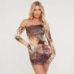 EGO One Shoulder Mini Bodycon Dress With Sleeve In Multi Acid Print Slinky -Sperrryego Store 06 02 23 emily53958 s