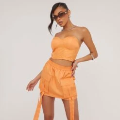 EGO High Waist Pocket Strap Detail Cargo Mini Skirt In Orange -Sperrryego Store 06 06 23 jul110931 sq