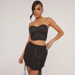 EGO High Waist Pocket Strap Detail Cargo Mini Skirt In Black -Sperrryego Store 06 06 23 jul110972 sq