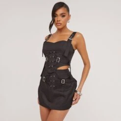 EGO High Waist Buckle Detail Utility Cargo Mini Bodycon Skirt In Black -Sperrryego Store 06 06 23 jul111009 sq