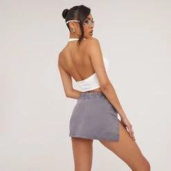 EGO High Waist Swirl Detail Split Leg Mini Skirt In Grey 8 EGO High Waist Swirl Detail Split Leg Mini Skirt In Grey -Sperrryego Store 06 06 23 jul111078 s