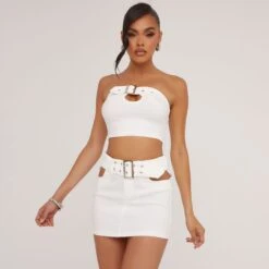 EGO Buckle Front Cut Out Detail Mini Skirt In Cream -Sperrryego Store 06 06 23 jul111549 s