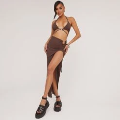 EGO Ring Detail Side Split Maxi Skirt In Brown Textured Fabric 12 EGO Ring Detail Side Split Maxi Skirt In Brown Textured Fabric -Sperrryego Store 06 06 23 jul111981 s 1