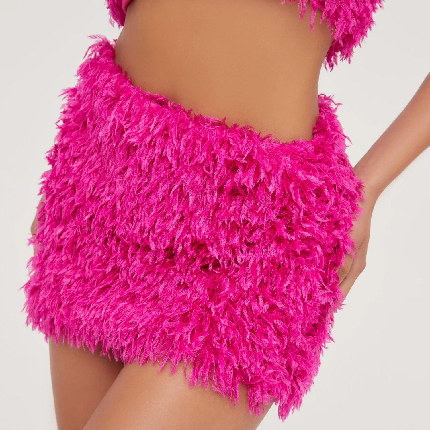 EGO Mini Skirt In Pink Faux Feather 4 EGO Mini Skirt In Pink Faux Feather - Image 2