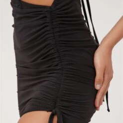 EGO Tie Front Cut Out Ruched Detail Asymmetric Dress In Black Slinky 8 EGO Tie Front Cut Out Ruched Detail Asymmetric Dress In Black Slinky -Sperrryego Store 06 07 23 jul80731 sq