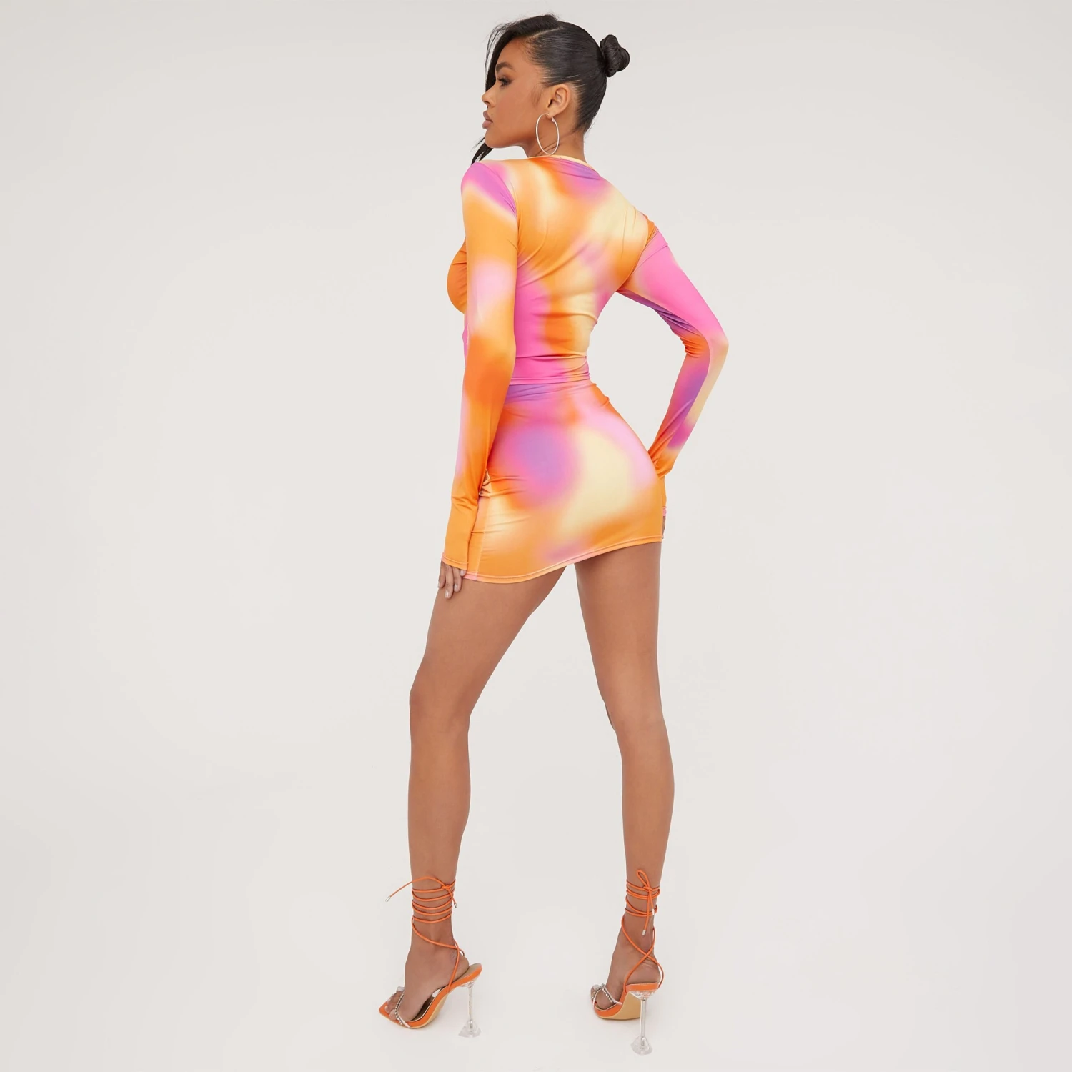 EGO Mini Bodycon Skirt In Orange Ombre Print Slinky 5 EGO Mini Bodycon Skirt In Orange Ombre Print Slinky - Image 3