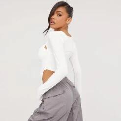 EGO Long Sleeve Double Layered Crop Top In Cream Slinky 8 EGO Long Sleeve Double Layered Crop Top In Cream Slinky -Sperrryego Store 06 07 23 jul80917 sq