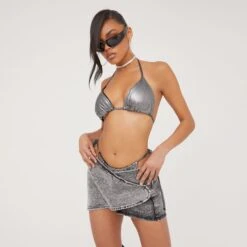 EGO Low Rise Wrap Over Detail Mini Skirt In Charcoal Acid Wash Denim 9 EGO Low Rise Wrap Over Detail Mini Skirt In Charcoal Acid Wash Denim -Sperrryego Store 06 07 23 jul80985 sq