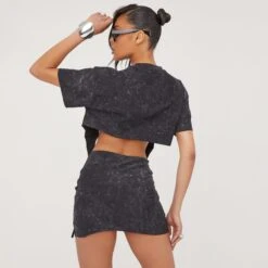 EGO Short Sleeve 'Colorado' Graphic Print Suspender Detail Cropped T-Shirt In Charcoal Acid Wash -Sperrryego Store 06 07 23 jul81068 sq 1