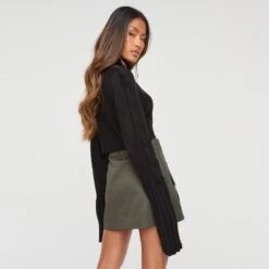 EGO Long Sleeve Turtle Neck Cropped Jumper In Black Cable Knit -Sperrryego Store 06 12 22 unya32498 copy