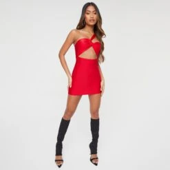 EGO One Shoulder Cut Out Detail Mini Bodycon Dress In Red Slinky 10 EGO One Shoulder Cut Out Detail Mini Bodycon Dress In Red Slinky -Sperrryego Store 06 12 22 unya33251 copy