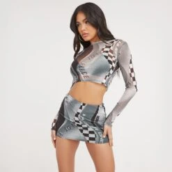 EGO High Waist Motocross Print Mini Bodycon Skirt In Grey Multi Mesh -Sperrryego Store 07 03 23 jul64399 s