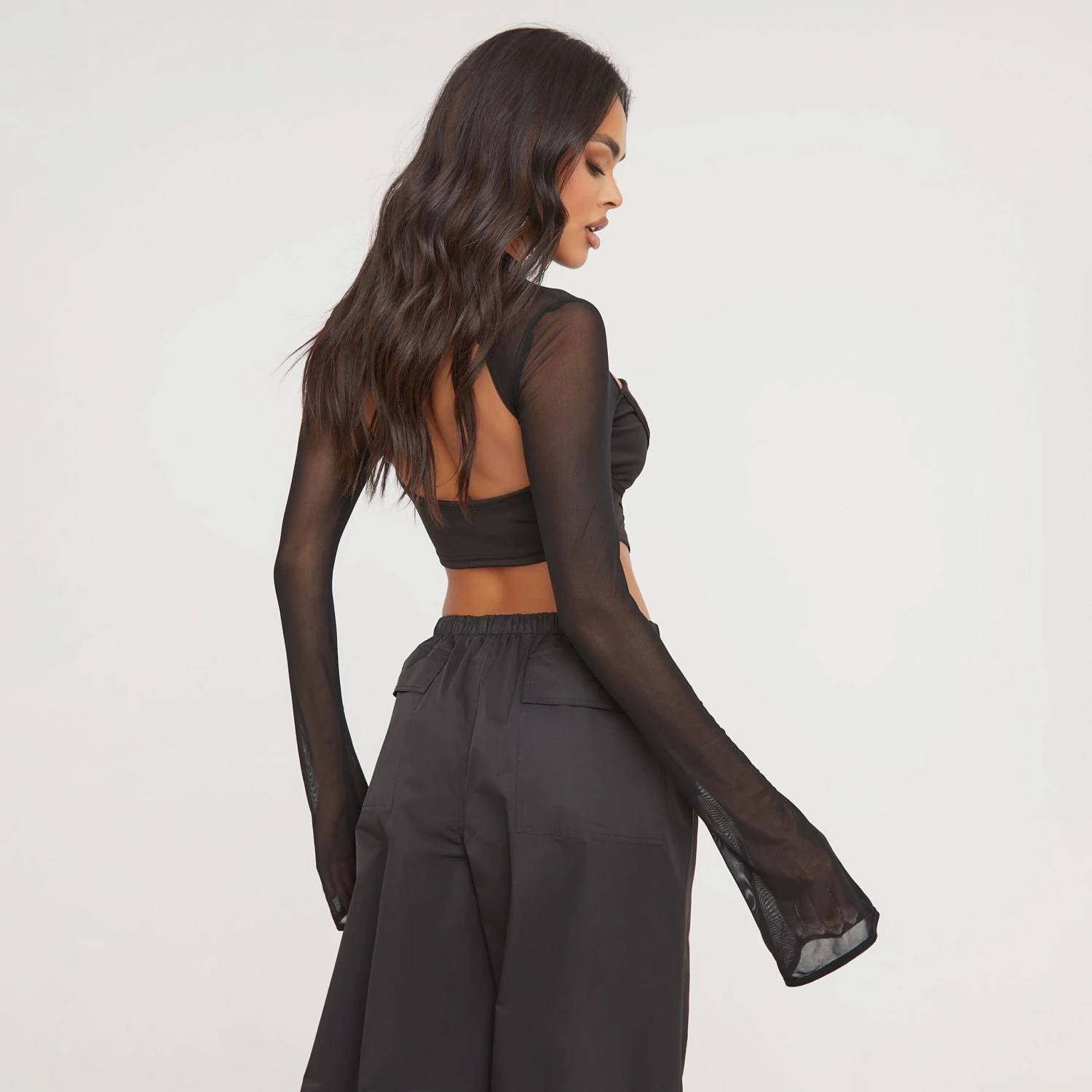 EGO Lace Up Mesh Sleeve Corset Top In Black 5 EGO Lace Up Mesh Sleeve Corset Top In Black - Image 3