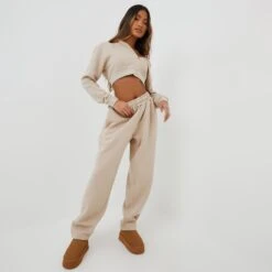 EGO Long Sleeve Oversized Zip Detail Cropped Hoodie In Beige -Sperrryego Store 08 11 22 unya22645 sq