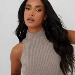 EGO High Neck Mini Bodycon Dress In Marl Brown Knit -Sperrryego Store 09 03 22 ming8031