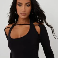 EGO Scooped Neck Double Sleeve Mini Bodycon Dress In Black -Sperrryego Store 09 03 22 ming8693