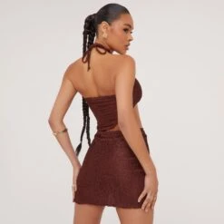 EGO Halterneck Cut Out Detail Split Leg Textured Mini Dress In Brown 9 EGO Halterneck Cut Out Detail Split Leg Textured Mini Dress In Brown -Sperrryego Store 09 05 23 jul95826 s