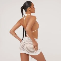 EGO High Waist Lace Up Detail Mini Bodycon Skirt In Cream Crochet Knit -Sperrryego Store 09 05 23 jul95923 s