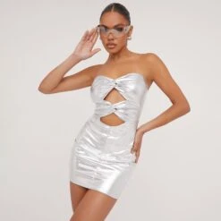 EGO Bandeau Cut Out Twist Front Detail Mini Bodycon Dress In Silver Metallic 8 EGO Bandeau Cut Out Twist Front Detail Mini Bodycon Dress In Silver Metallic -Sperrryego Store 09 05 23 jul96683 sq